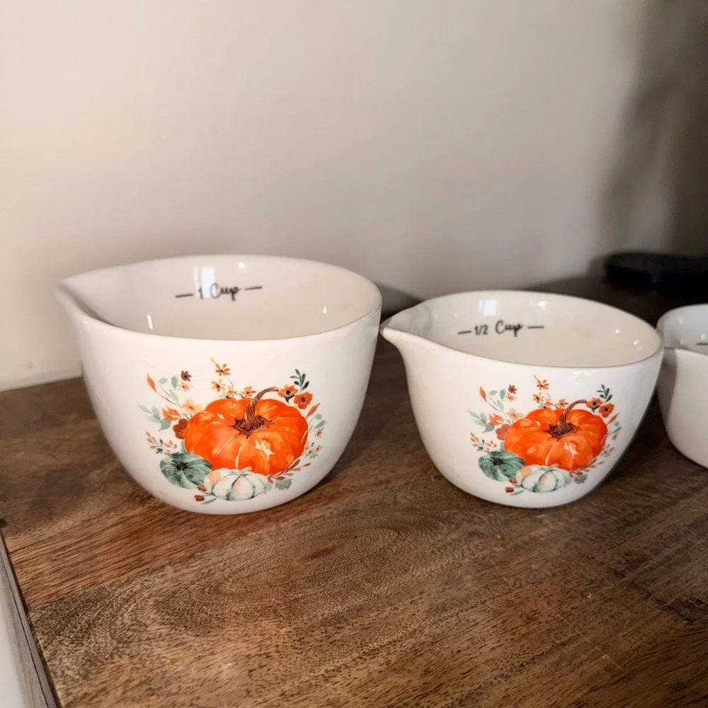 Ashland Pumpkin Measuring Cups Set Ceramic Nesting Cups Kitchen‎ Decor Farmhouse